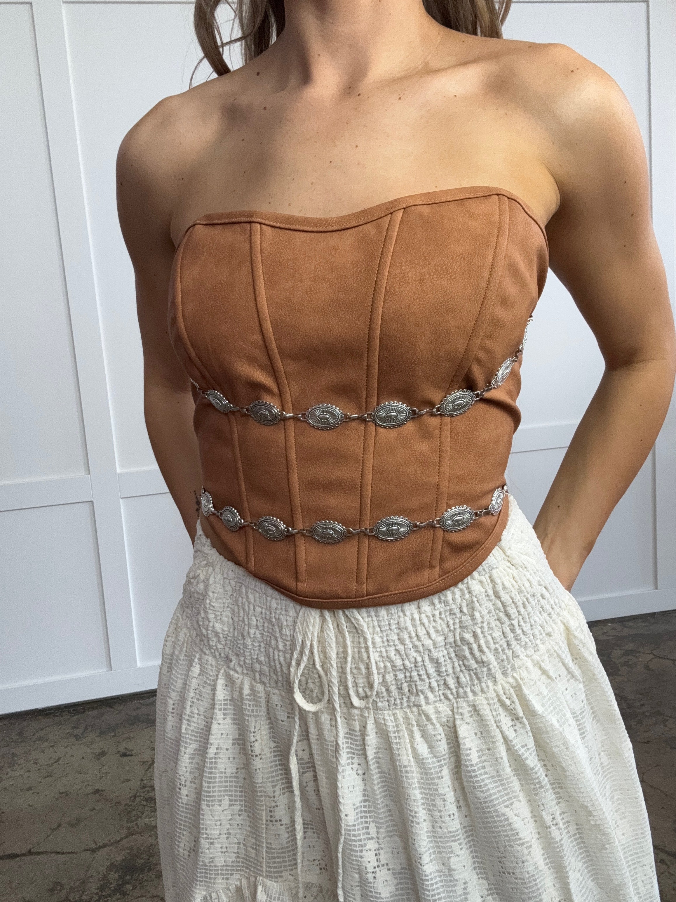 Glendora Distressed Leather Corset Top – Western Lace Up