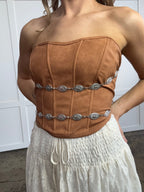 Glendora Distressed Leather Corset Top – Western Lace Up