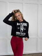 Woodsboro Horror Film Club Graphic Cropped Hoodie in Black