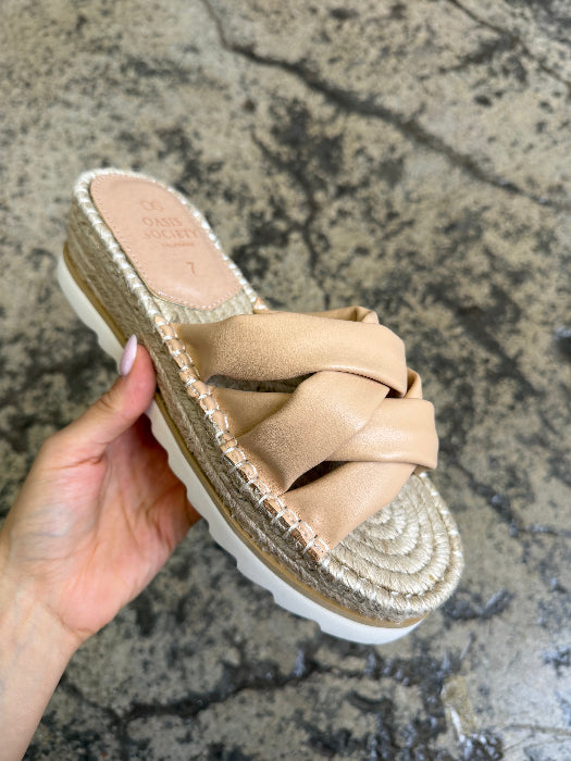 Rebel Platform Cross Strap Sandals in Beige
