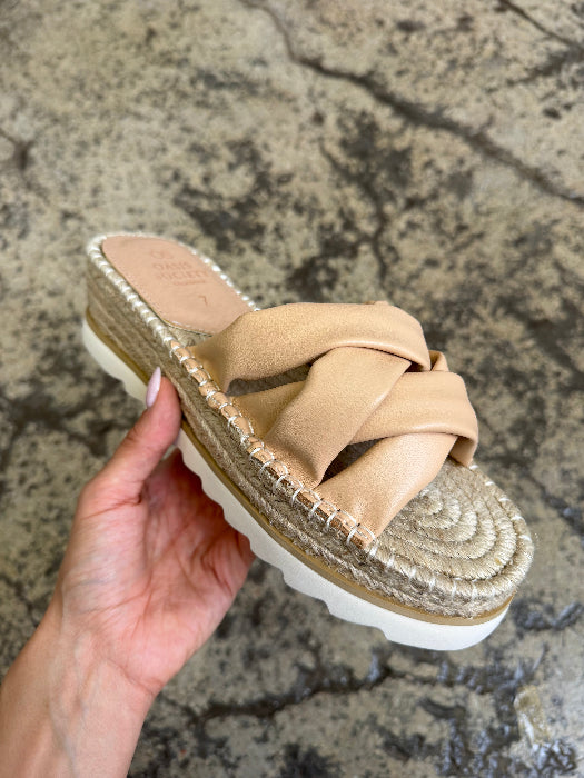 Rebel Platform Cross Strap Sandals in Beige