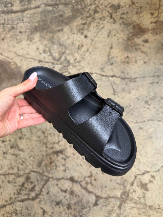 On The Edge Chunky Sandals in Black