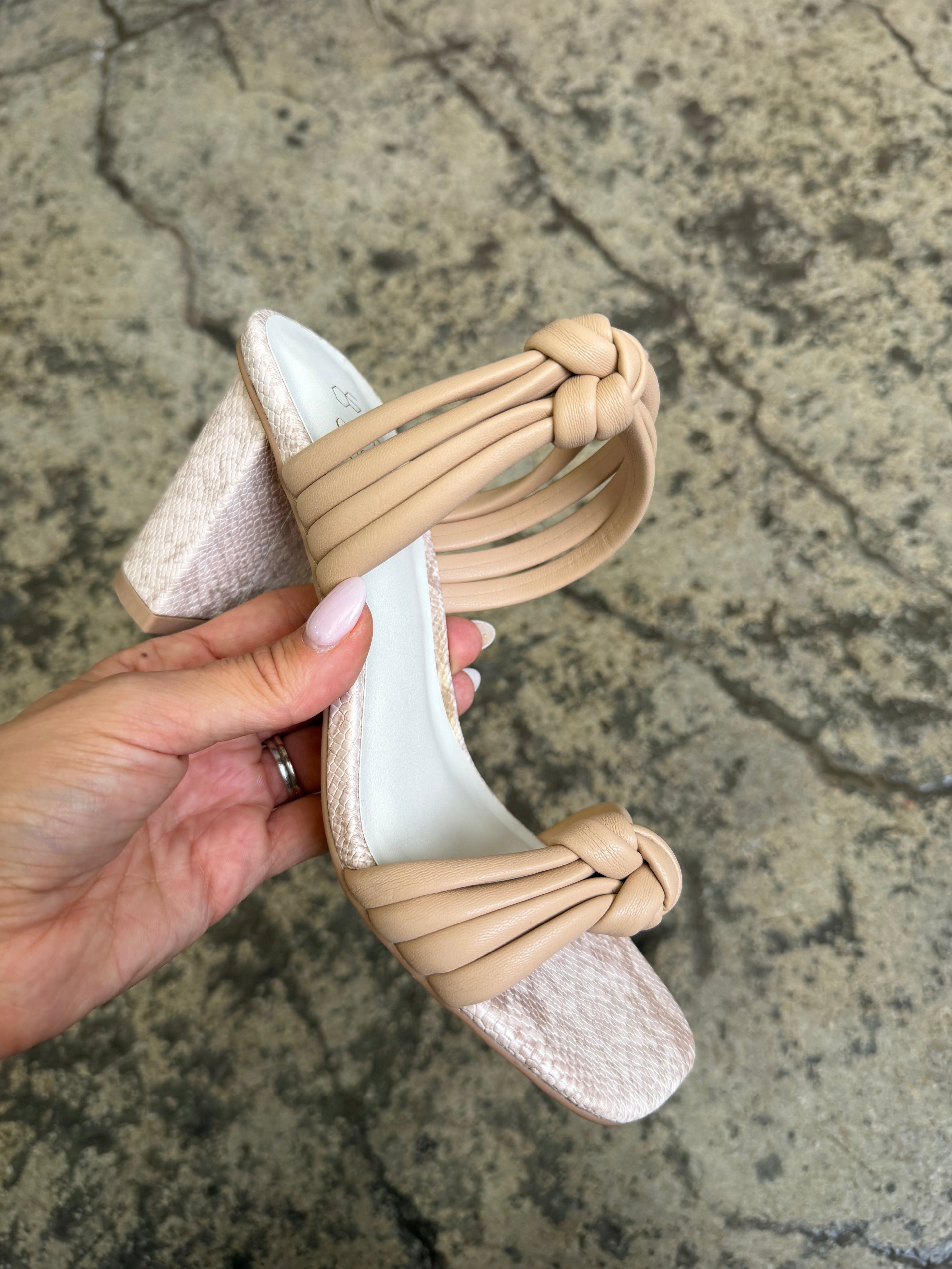 Raquel Snakeprint Heels – Knotted Strap Chunky Heel Sandals