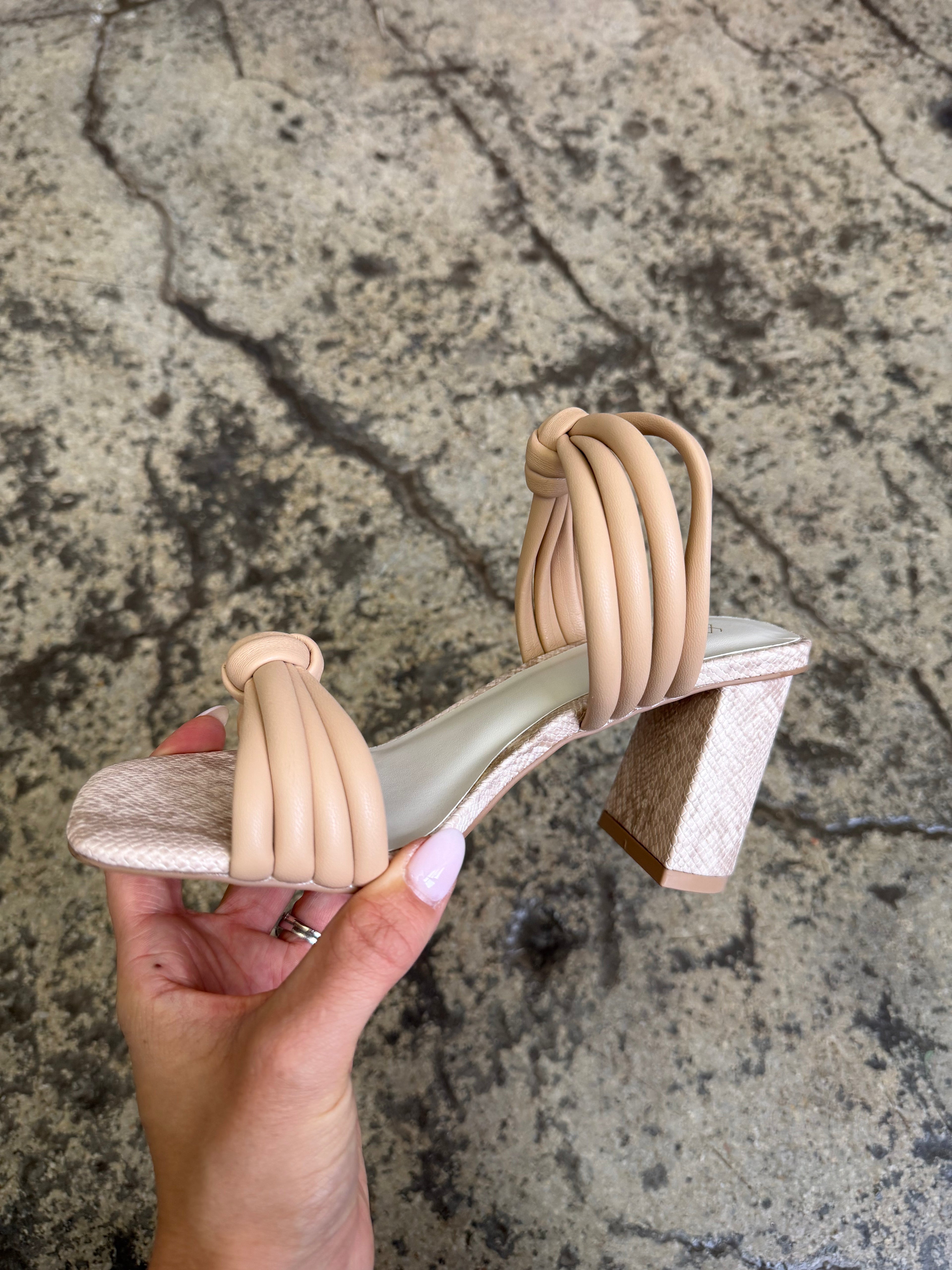 Raquel Snakeprint Heels – Knotted Strap Chunky Heel Sandals