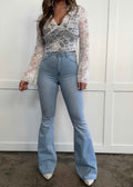 Fiona High Waisted Bell Bottom Flare Jeans – Light Wash