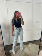 Lucy Asymmetrical Distressed Flare Jeans – High Waisted Viral Denim
