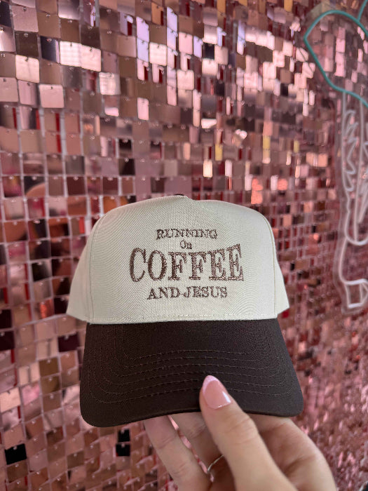 Runnin' on Coffee & Jesus Trucker Hat in Brown/Ivory