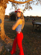 Fiona High Waisted Bell Bottom Flare Jeans – Red Stretch Denim