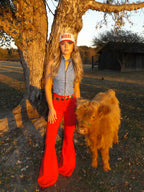Fiona High Waisted Bell Bottom Flare Jeans – Red Stretch Denim