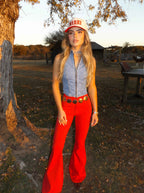 Fiona High Waisted Bell Bottom Flare Jeans – Red Stretch Denim