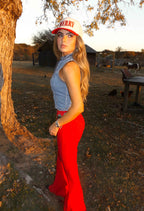 Fiona High Waisted Bell Bottom Flare Jeans – Red Stretch Denim