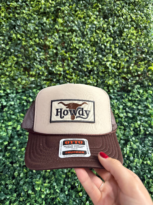 howdy bull skull trucker hat in Brown