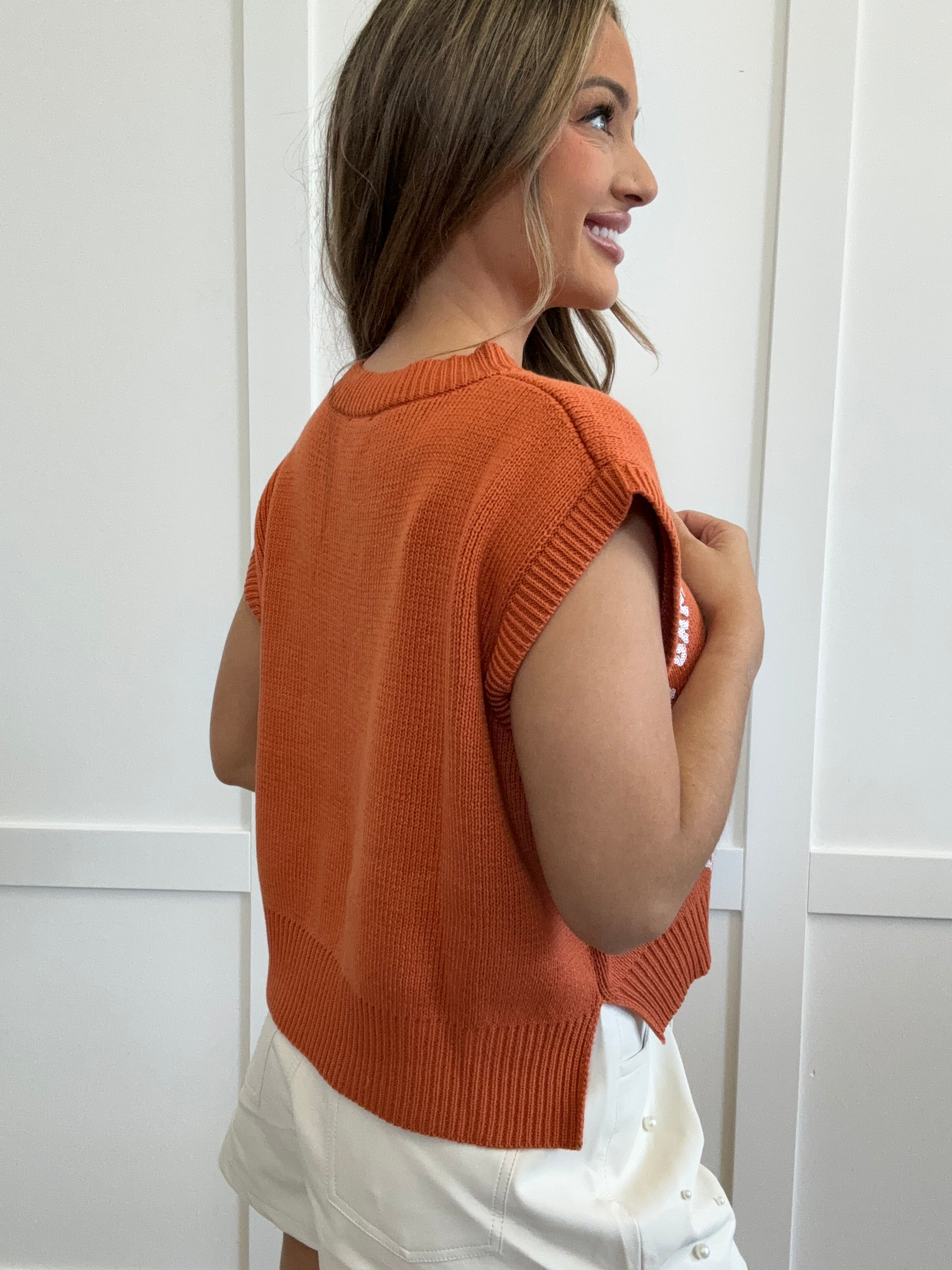 Sparkle & Cheer Game Day Sweater Vest – Sequin V-Neck