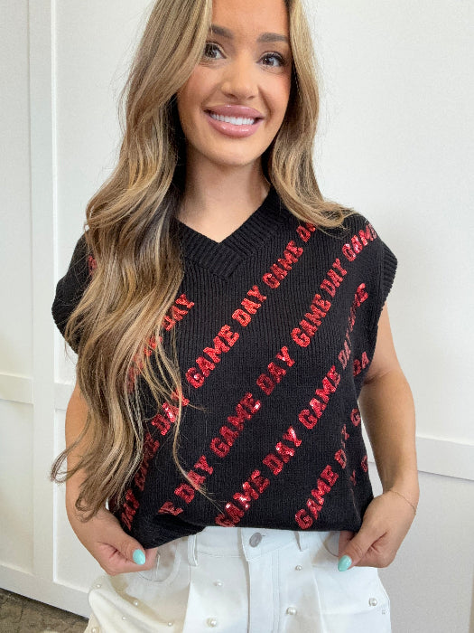 Sparkle & Cheer Game Day Sweater Vest – Sequin V-Neck
