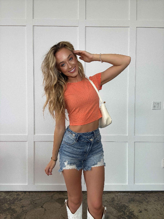 Tianna Ribbed Round Neck Short Sleeve T-Shirt