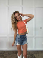 Tianna Ribbed Round Neck Short Sleeve T-Shirt