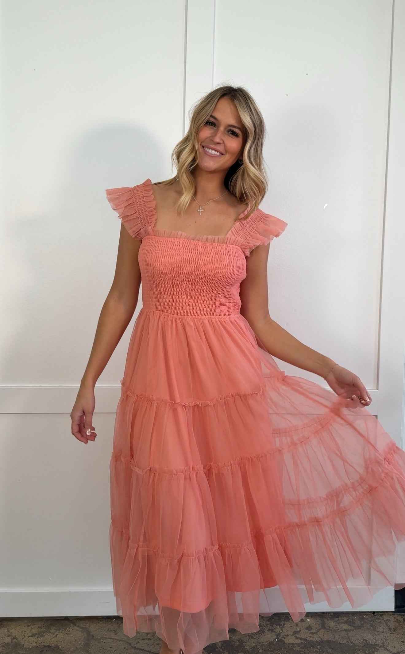 Tea Time Tulle Midi Dress – Elegant Ruched Tank Dress