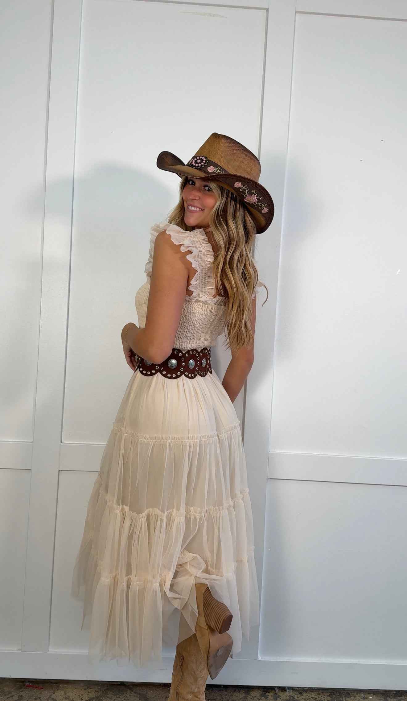 Tea Time Tulle Midi Dress – Elegant Ruched Tank Dress