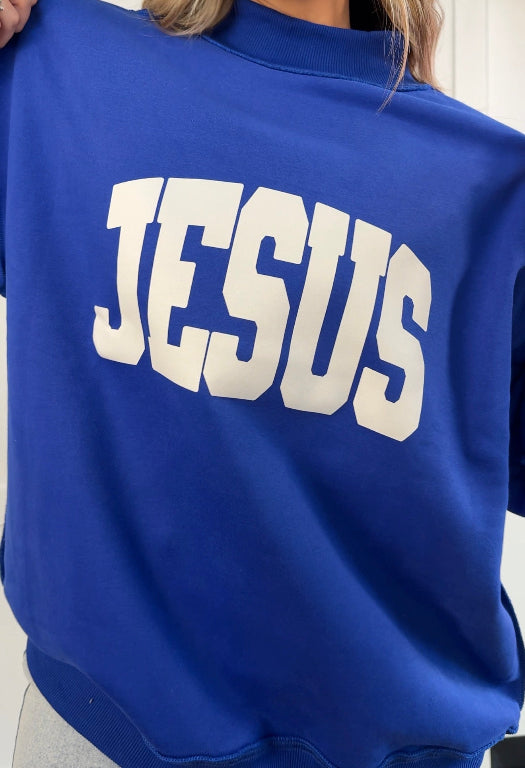 Tilly Jesus Reversible Oversized Mockneck Crew in Blue