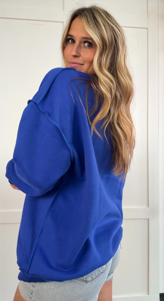 Tilly Jesus Reversible Oversized Mockneck Crew in Blue