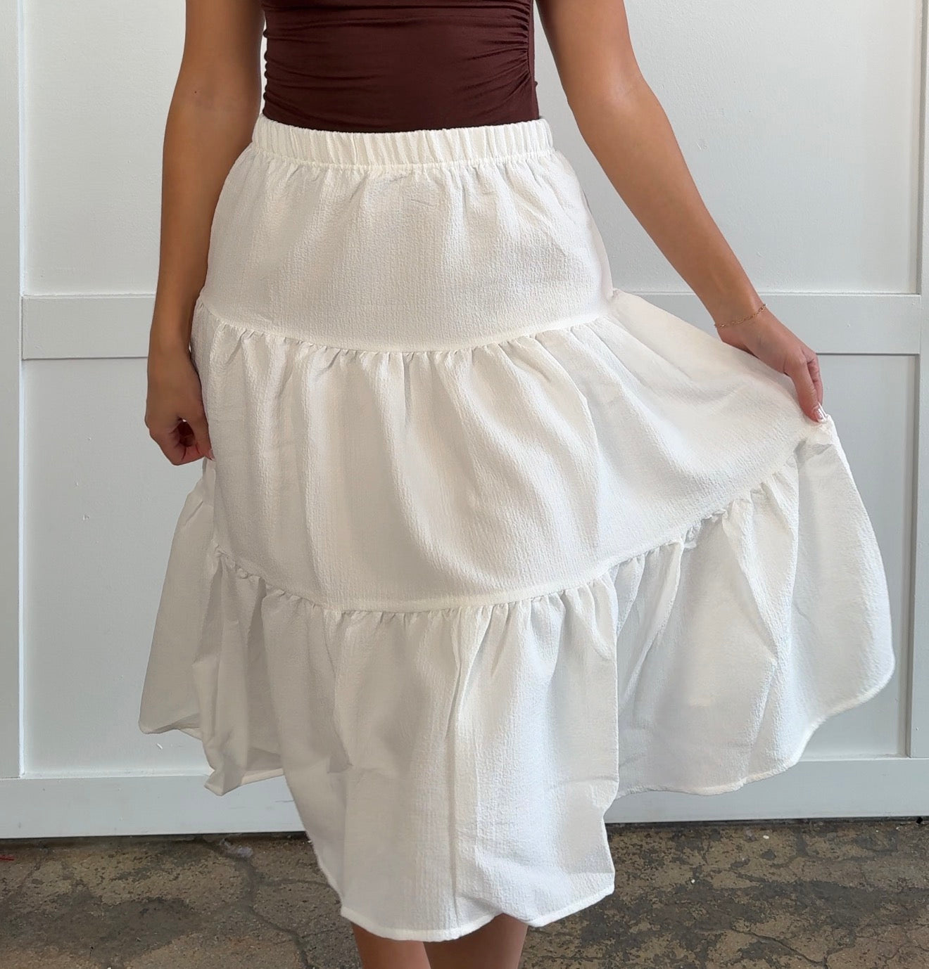 Holly Tiered Midi Skirt – Flowy Layered Skirt