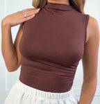 Celine Mock Neck Sleeveless Top – Ruched Shoulder Tank