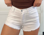 Denim Micro Shorts – White Frayed Hem Summer Shorts