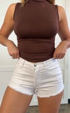 Denim Micro Shorts – White Frayed Hem Summer Shorts