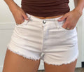 Denim Micro Shorts – White Frayed Hem Summer Shorts
