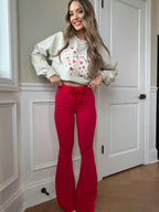 Fiona High Waisted Bell Bottom Flare Jeans – Red Stretch Denim