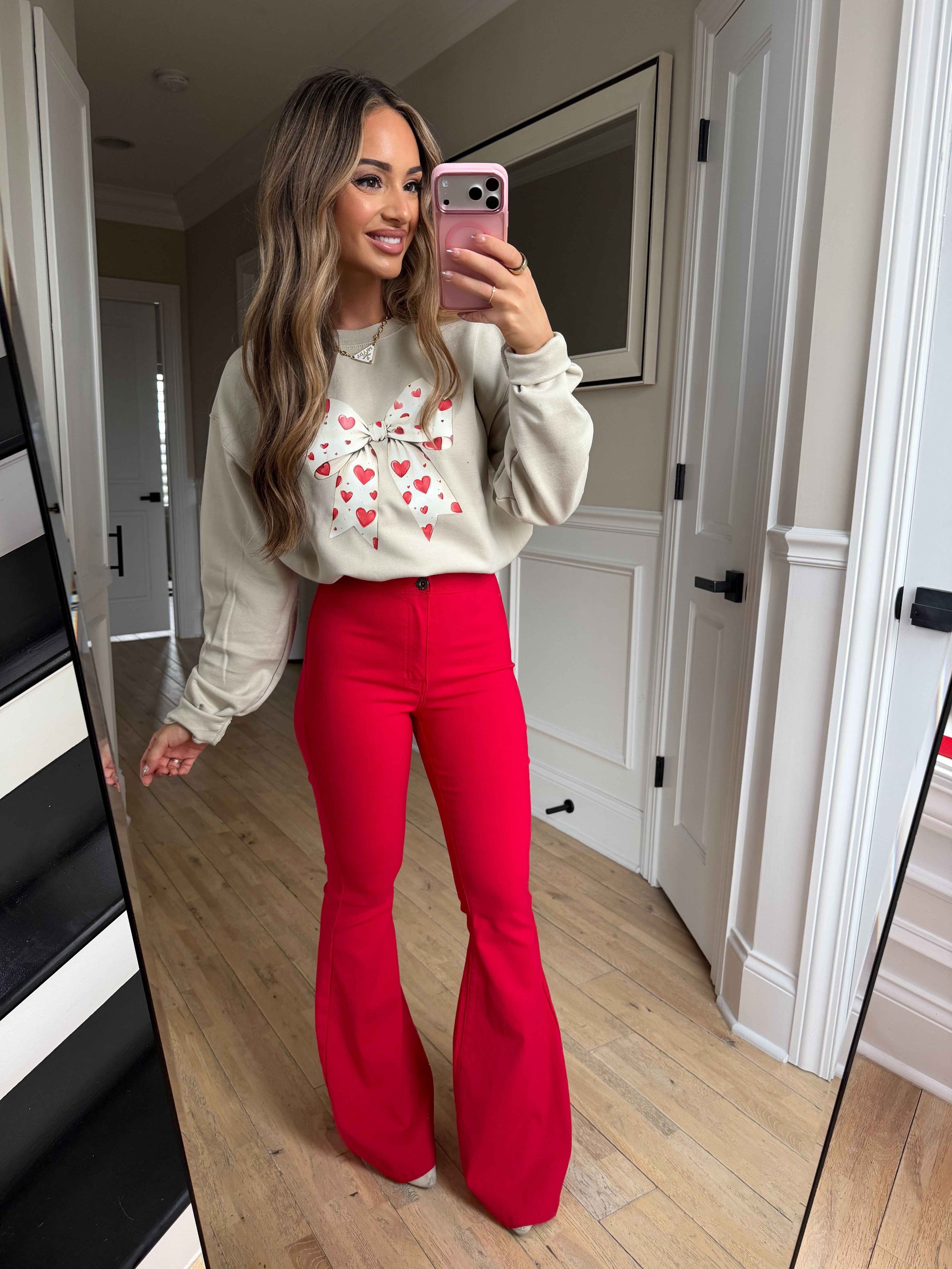 Fiona High Waisted Bell Bottom Flare Jeans – Red Stretch Denim