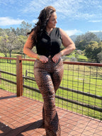 Fiona High Waisted Bell Bottom Flare Jeans - Desert Brown Leopard