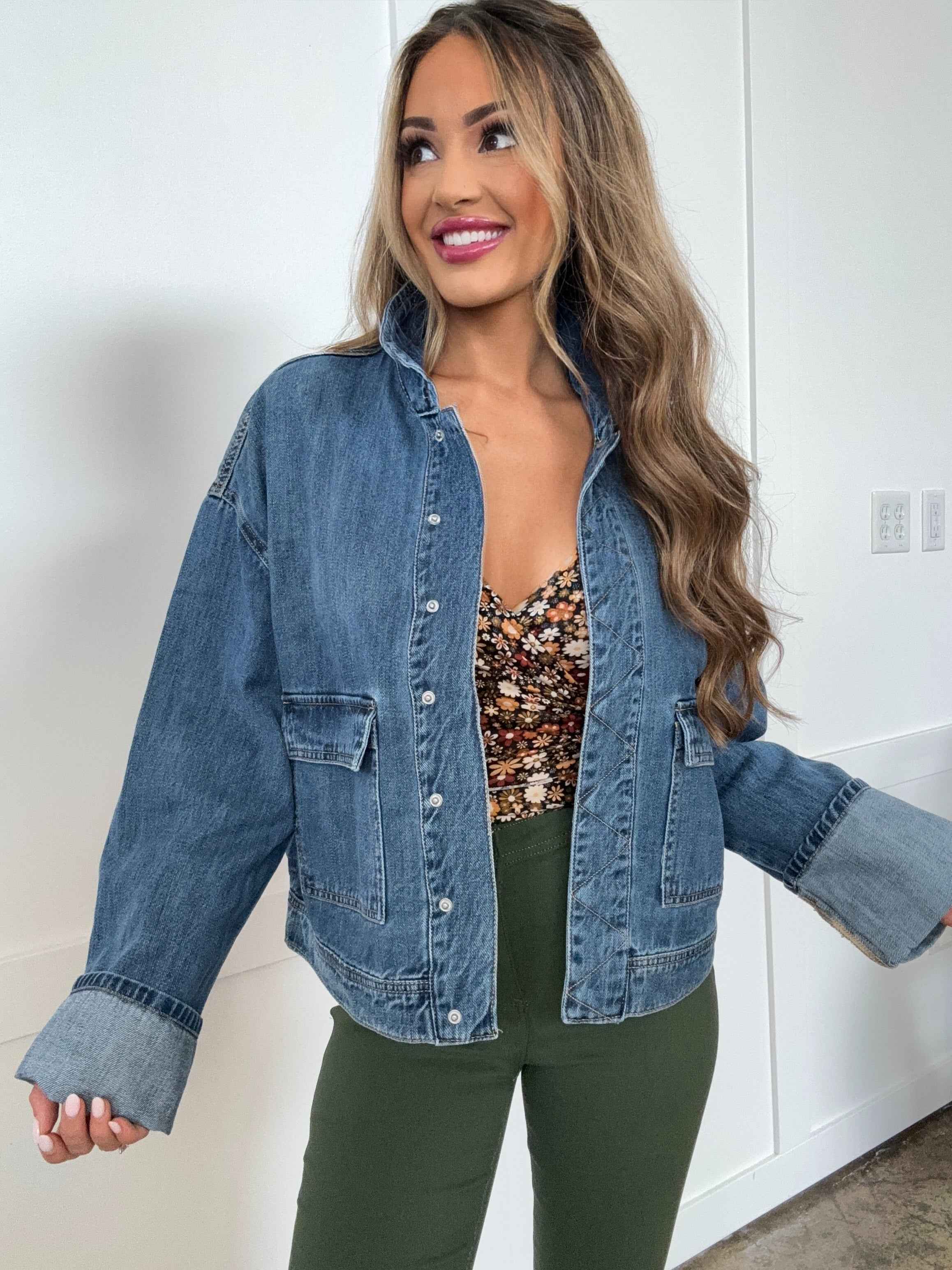 Indigo Mae Risen Oversized Cargo Pocket Denim Jacket