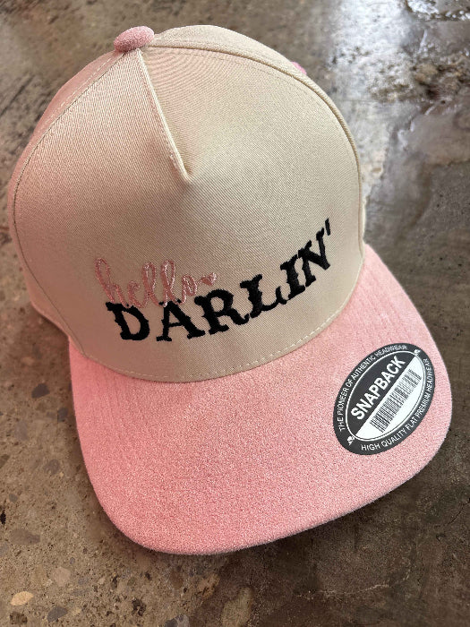 Hello Darlin Trucker Hat – Vintage Western Hat in Pink/Ivory