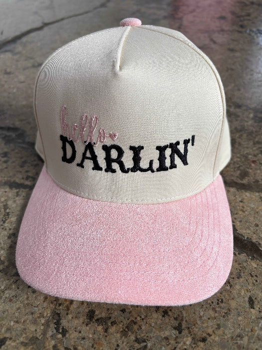 Hello Darlin Trucker Hat – Vintage Western Hat in Pink/Ivory
