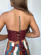 Glendora Distressed Leather Corset Top – Western Lace Up