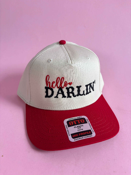 Hello Darlin Trucker Hat – Vintage Western Hat in Red/Ivory