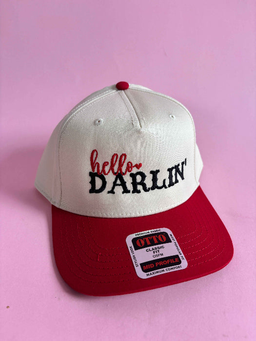 Hello Darlin Trucker Hat – Vintage Western Hat in Red/Ivory