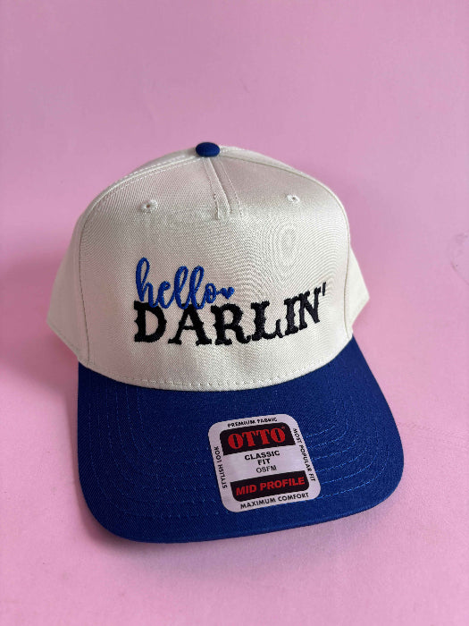 Hello Darlin Trucker Hat – Vintage Western Hat in Blue/Ivory