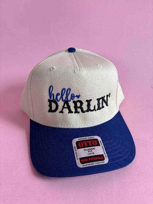 Hello Darlin Trucker Hat – Vintage Western Hat in Blue/Ivory