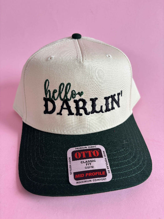Hello Darlin Trucker Hat – Vintage Western Hat in Green/Ivory