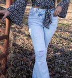 Lucy Asymmetrical Distressed Flare Jeans – High Waisted Viral Denim