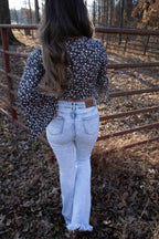 Lucy Asymmetrical Distressed Flare Jeans – High Waisted Viral Denim