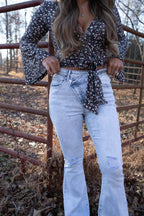 Lucy Asymmetrical Distressed Flare Jeans – High Waisted Viral Denim