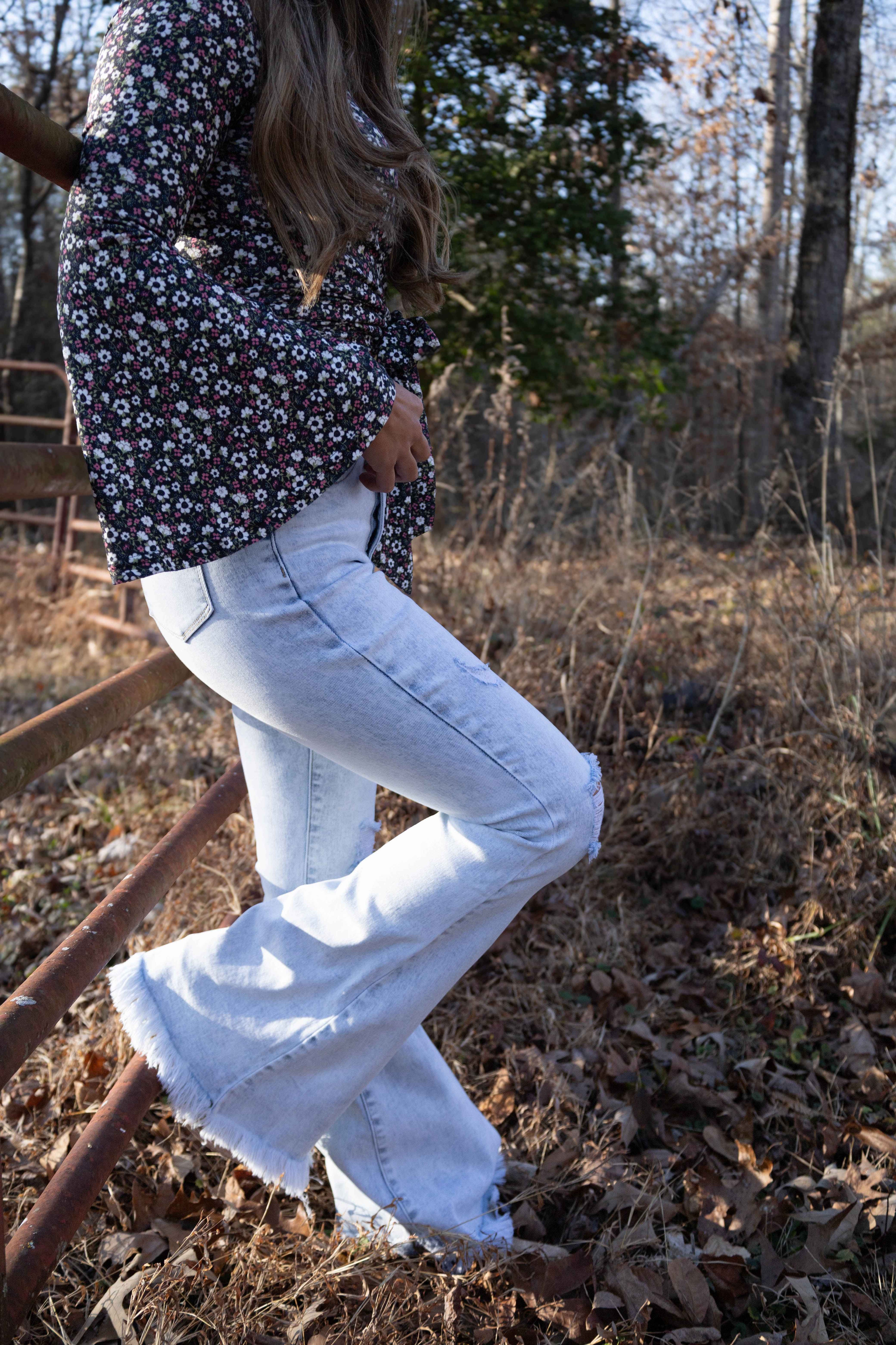 Lucy Asymmetrical Distressed Flare Jeans – High Waisted Viral Denim