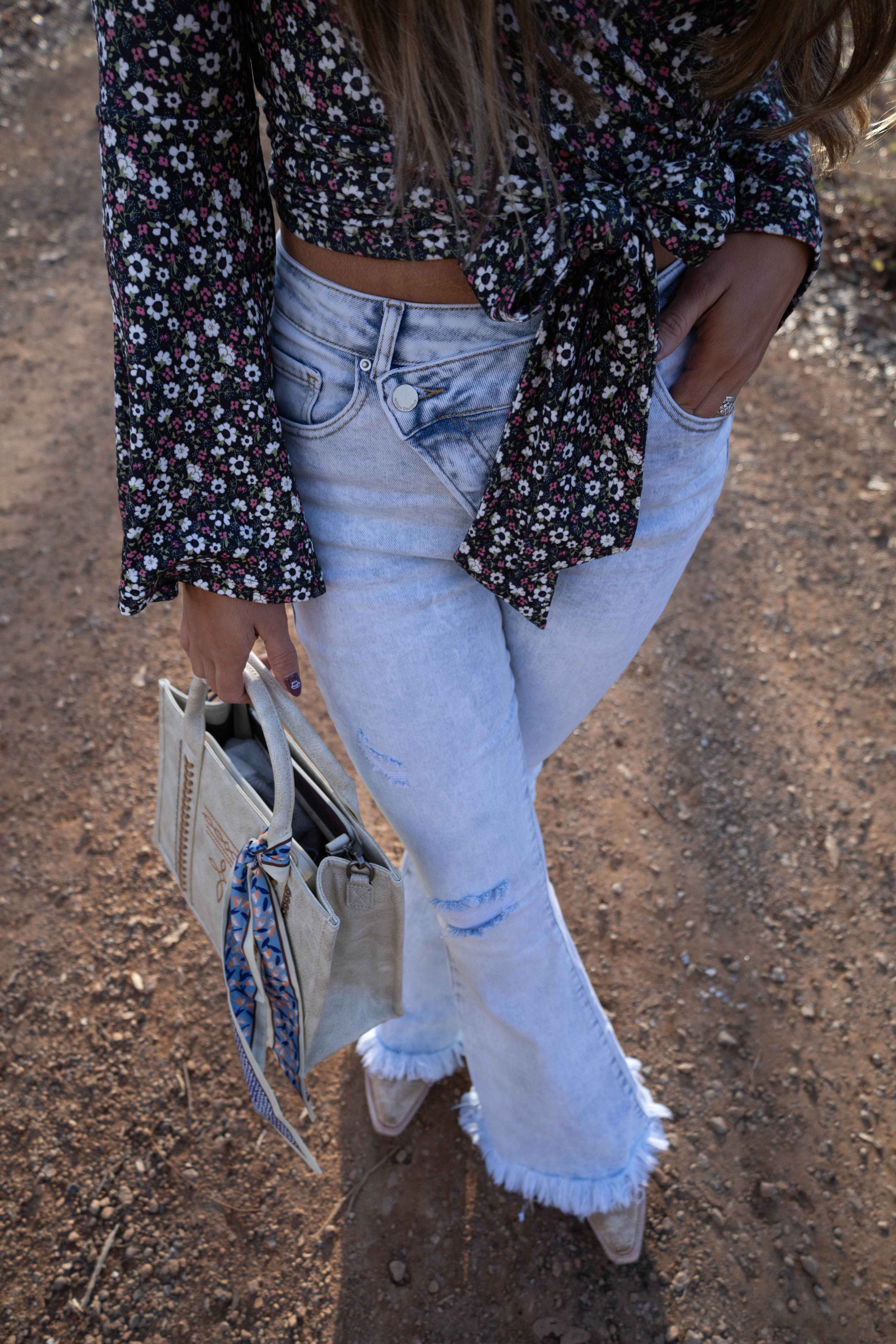 Lucy Asymmetrical Distressed Flare Jeans – High Waisted Viral Denim