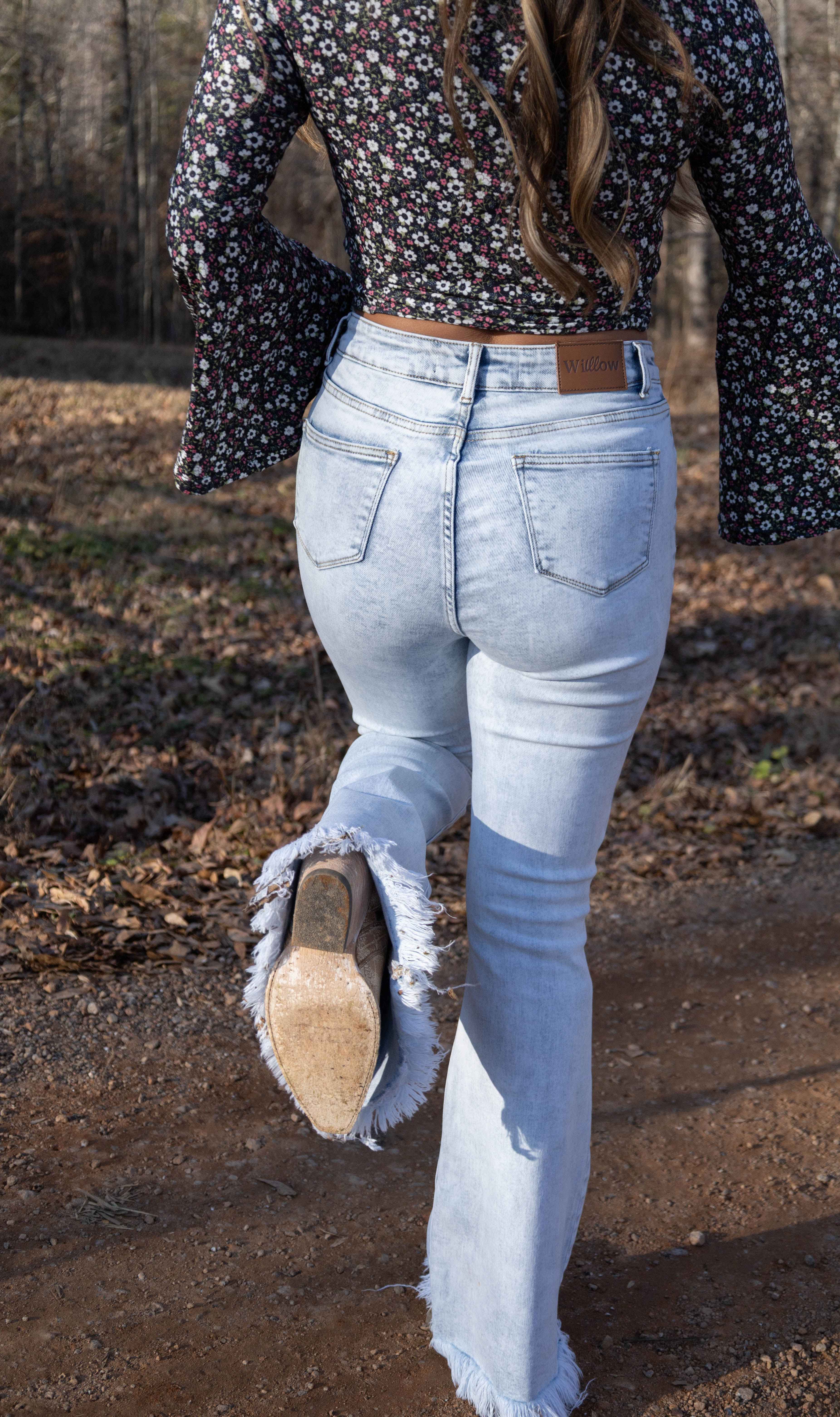 Lucy Asymmetrical Distressed Flare Jeans – High Waisted Viral Denim