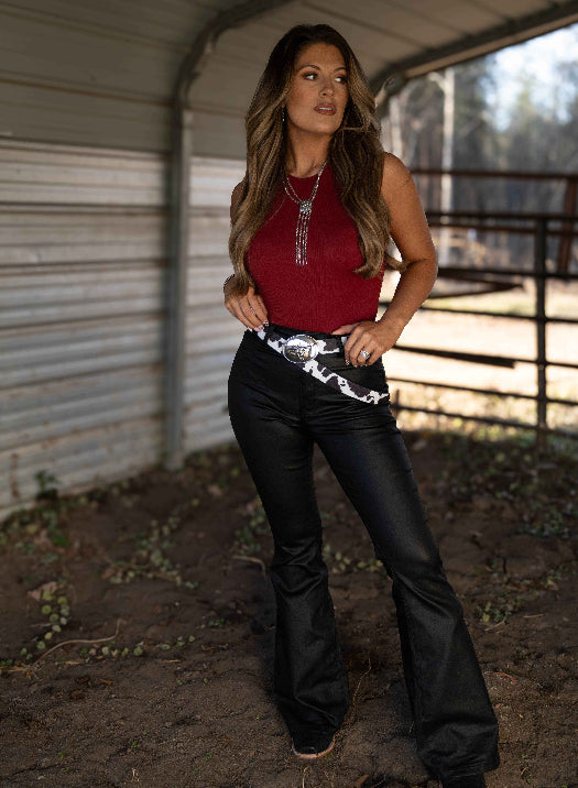 Blakely Leather High Waisted Bell Bottom Flare Jeans – Black