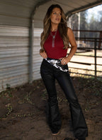 Blakely Leather High Waisted Bell Bottom Flare Jeans – Black