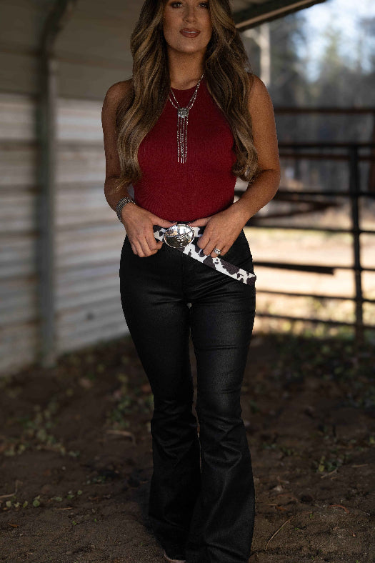 Blakely Leather High Waisted Bell Bottom Flare Jeans – Black